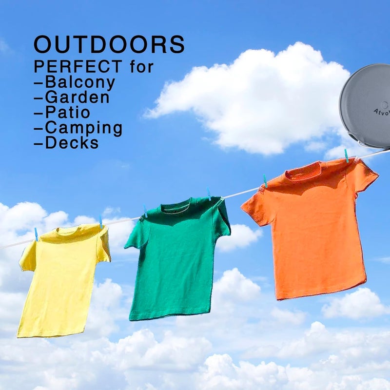 Atvobiy Retractable Clothesline Outdoor Heavy Duty Clothes Line Retracting Indoors for Drying Clothes Portable Clothesline 40 Feed Laundry line with 24 pcs Clothespins - Image 2